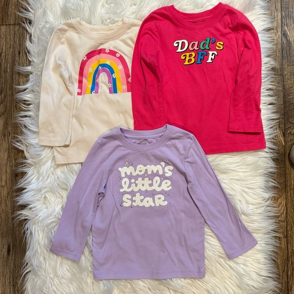 Cat & Jack Girls 2T‎ Long Sleeve Shirt Bundle 3pc Graphic Rainbow Set